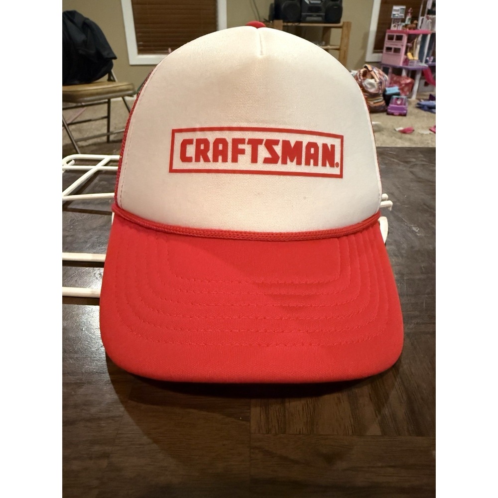 Craftsman Tools Red White Mesh Trucker Hat Snapback Rope Logo Cap